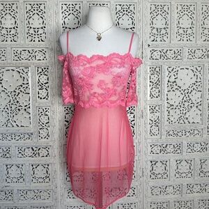 Vtg‎ NWT 90's Victoria's Secret Pink Lace Off The Shoulder Sheer Lingerie Sz M